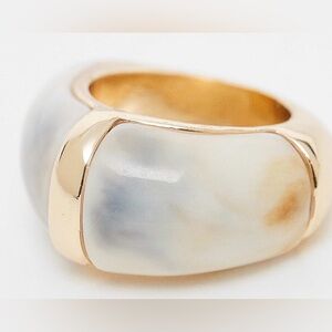 Reclaimed Vintage chubby ring with cream stone inlay in gold